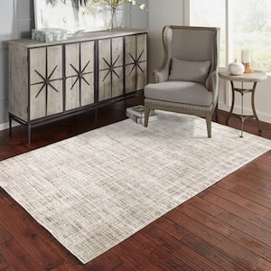 Newcastle Beige/Ivory 2 ft. x 8 ft. Abstract Distressed Polyester Indoor Runner Area Rug