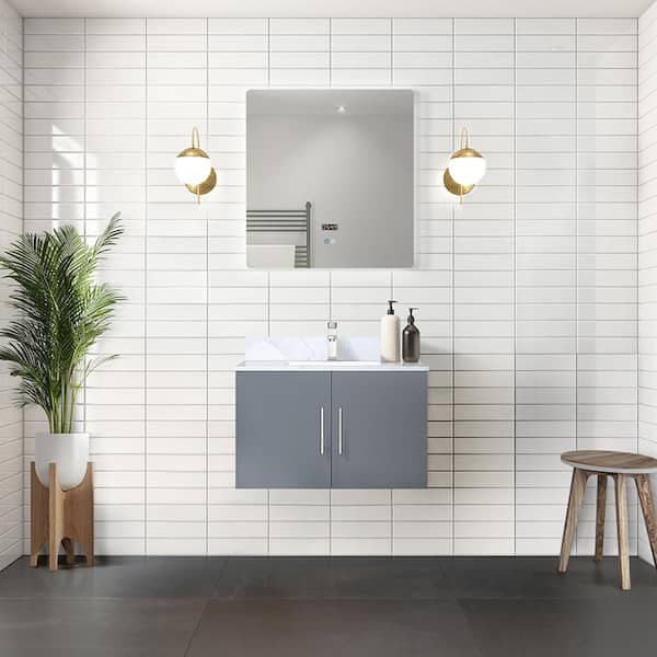 Geneva 30 in. W x 22 in. D Dark Grey Bath Vanity without Top and 30 in. LED Mirror