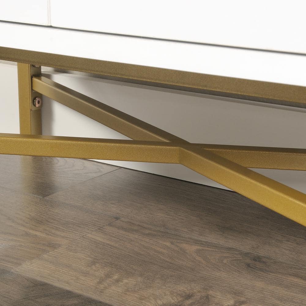 White and Gold Adjustable Bookcase with Doors