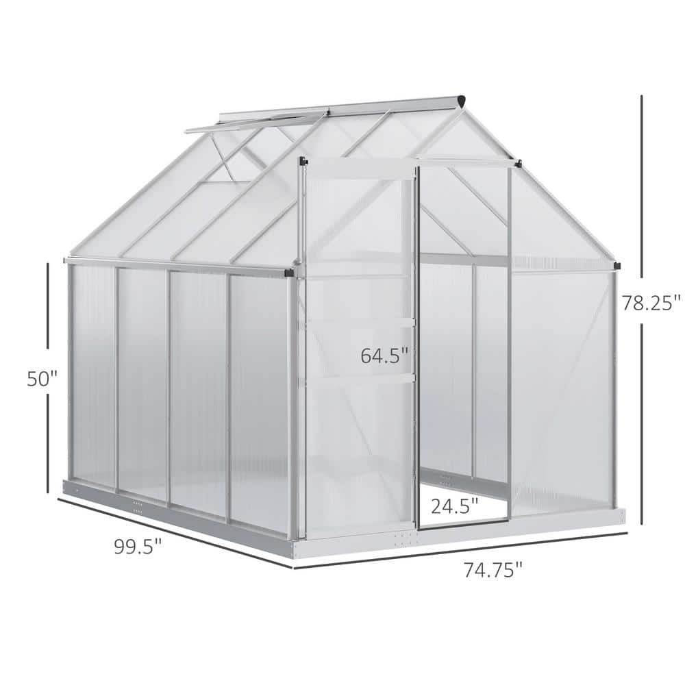 6 ft. in. W x 8 ft. in. D Aluminum Silver Walk-in Garden Greenhouse ...