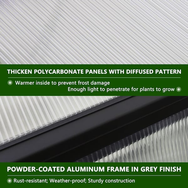 8 ft. W x 12 ft. D Polycarbonate Greenhouse for Outdoors, Green House Kit with 2-Adjustable Roof Vents, Gray