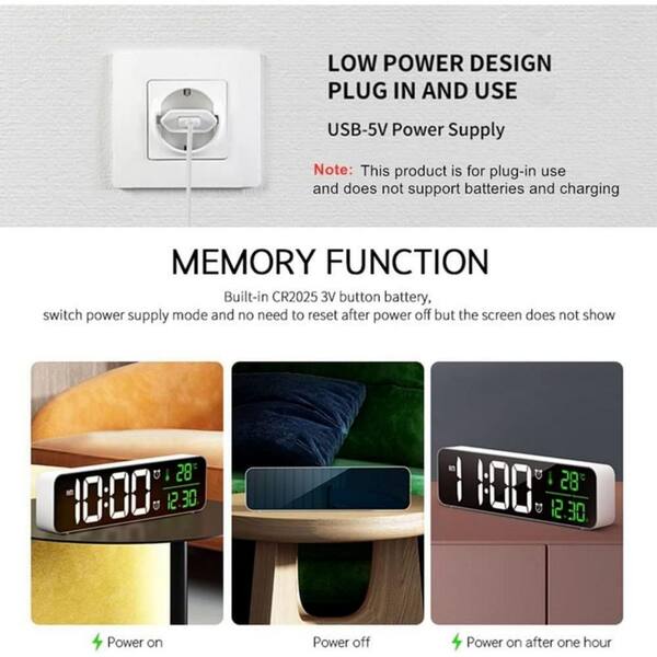 Electronic Table Clocks Bedside Clock Digital Alarm Clock LED Mirror  Display