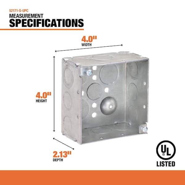 4 in. W x 2-1/8 in. D Steel Metallic 2-Gang Square Box with Eight 1/2 in.  Ko, Two 3/4 in. Ko, 6 CKo