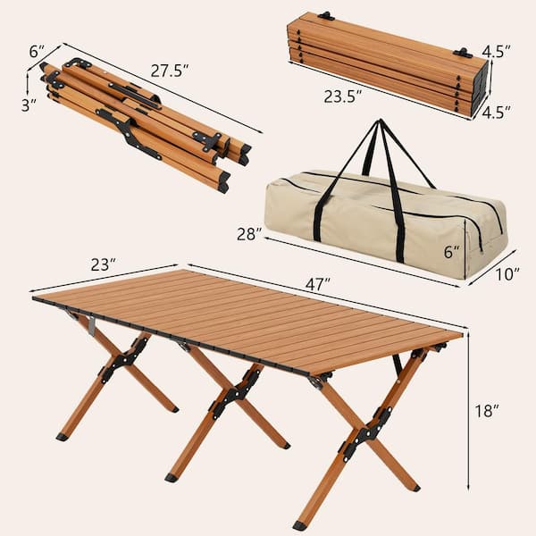 Portable Folding Wooden effect Camping Table Picnic BBQ Egg Roll Outdoor  Fold