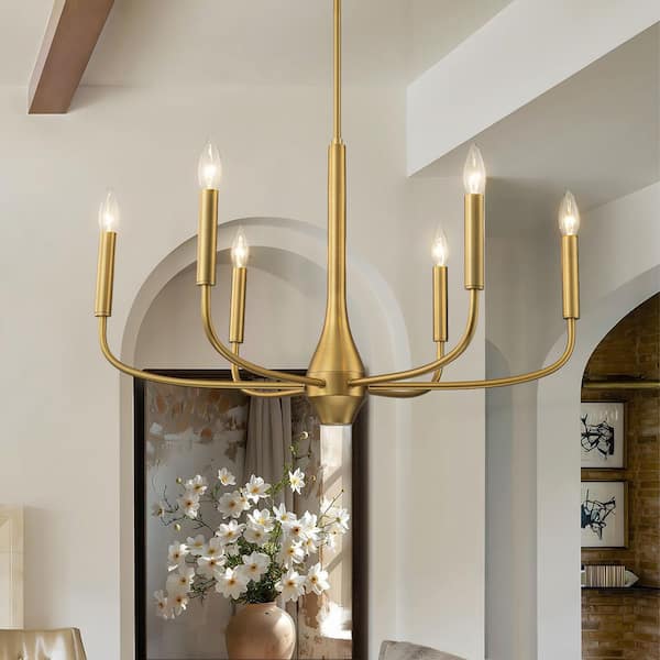 Galea 6-Light Gold Farmhouse Candle Chandelier Kitchen Island Pendant Light