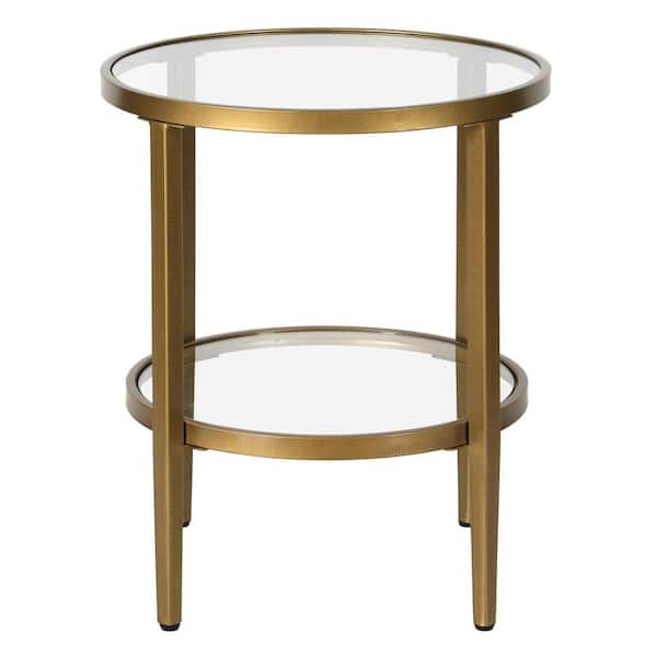 Meyer&Cross Hera 20 in. Antique Brass Finish Round Glass Top End Table