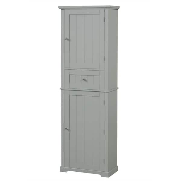 JimsMaison 22 in. W x 11 in. D x 67.7 in. H Gray MDF Freestanding Linen Cabinet with Adjustable Shelf