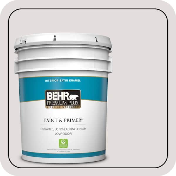 BEHR PREMIUM PLUS 5 gal. #PR-W07 Fading Fog Satin Enamel Low Odor Interior Paint & Primer