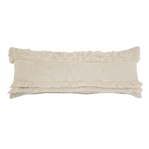 Beverly Cream Fringed Solid Soft Poly-fill 14 in. x 36 in. Lumbar Throw Pillow