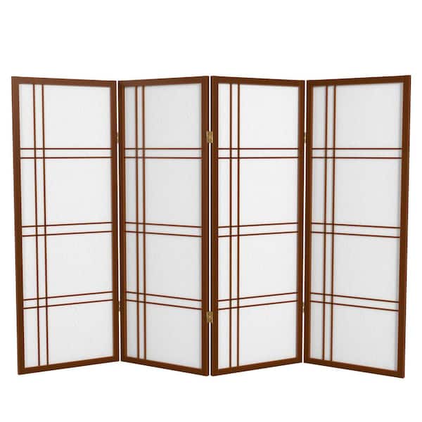 RED LANTERN 4 ft. Short Double Cross Shoji Screen - Walnut - 4 Panels