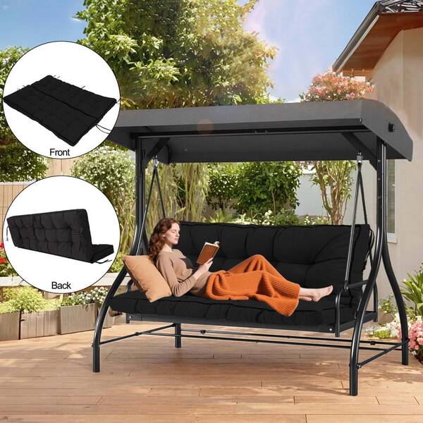 3 Seater Outdoor Porch Swing Cushion with Backrest,4 Inch Extra