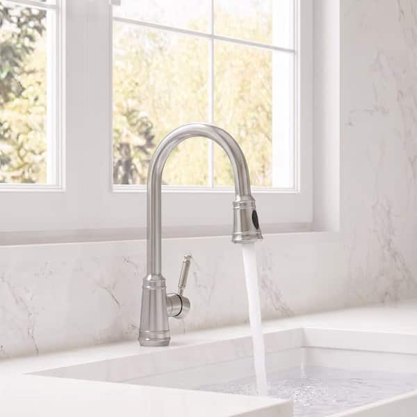 17.5 in. Single Handle 360° Swivel Pull Down Sprayer Kitchen Faucet with Advanced Spray in Brushed Stainless