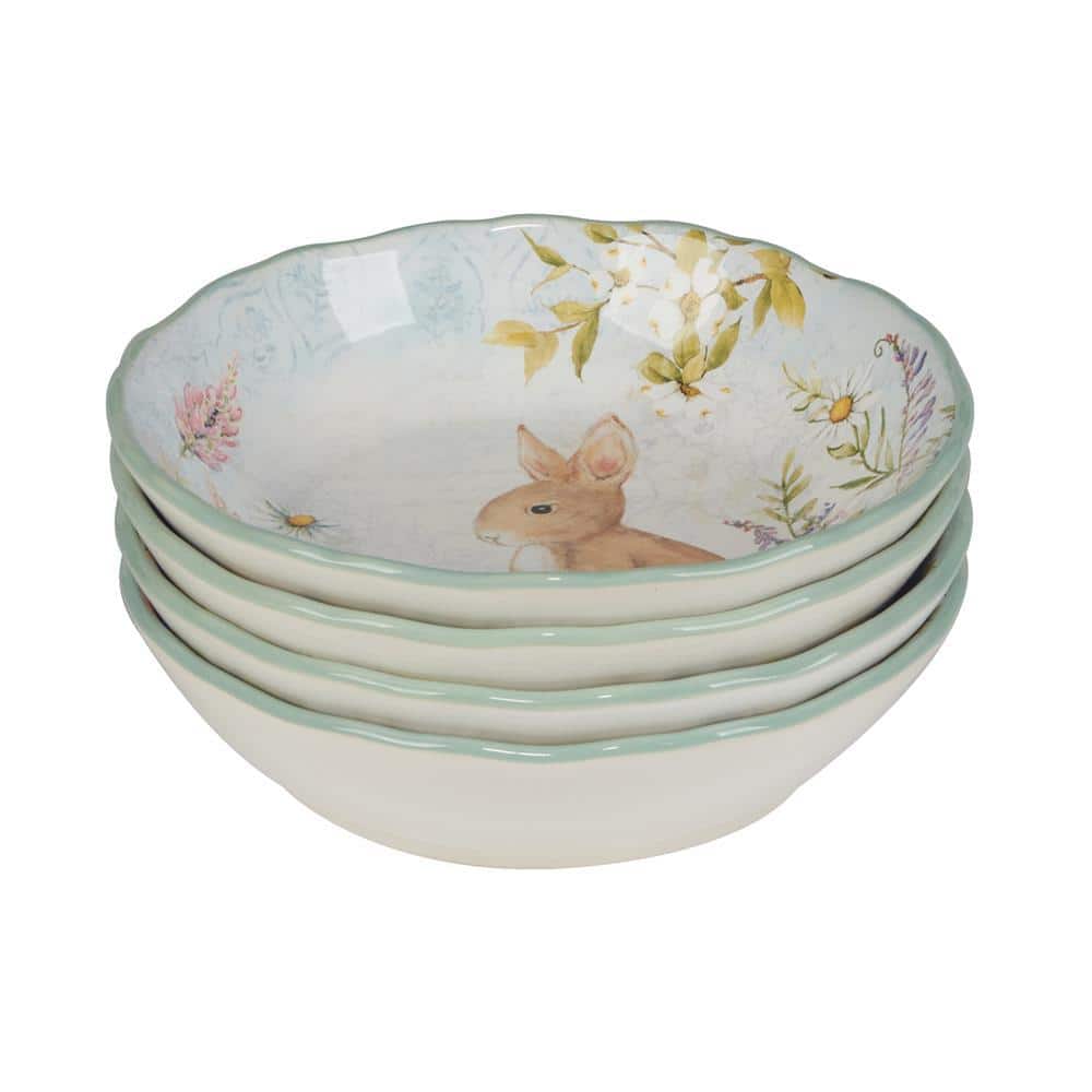 Easter Meadow 22oz Ceramic Bowls with Bunny and Floral Design