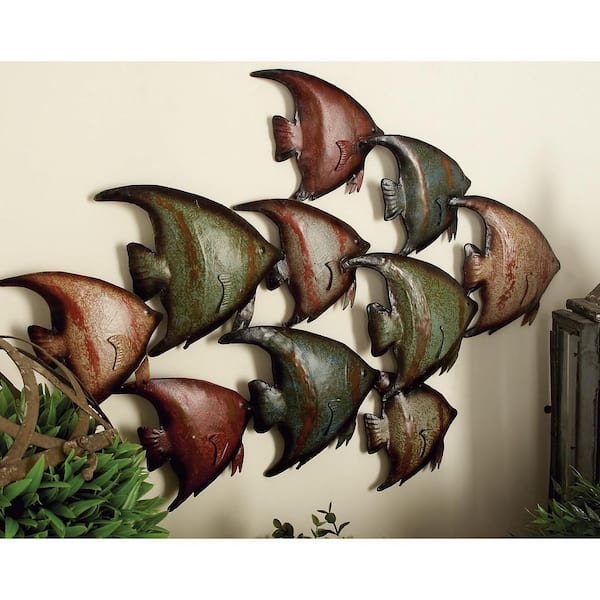 Litton Lane Metal Multi Colored Indoor Outdoor Fish Wall Decor 63533 - The  Home Depot