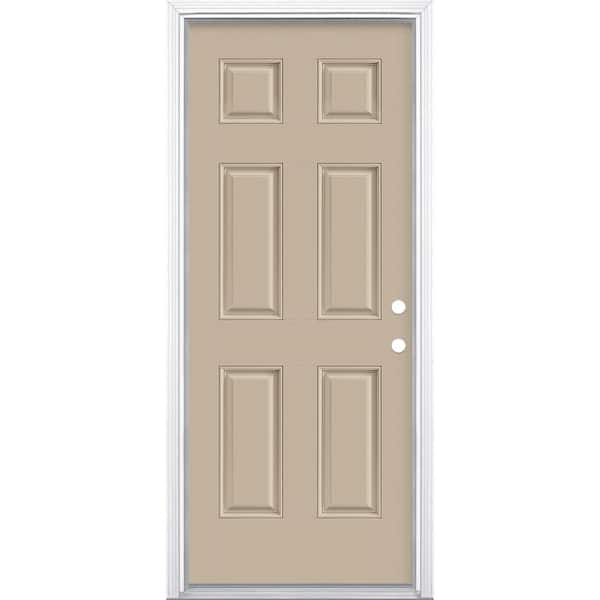 Masonite 32 in. x 80 in. 6-Panel Left Hand Inswing Painted Smooth Fiberglass Prehung Front Exterior Door with Brickmold