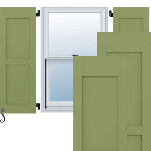 Ekena Millwork 12 in. W x 50 in. H Americraft 2-Equal Flat Panel Exterior Real Wood Shutters Pair in Moss Green