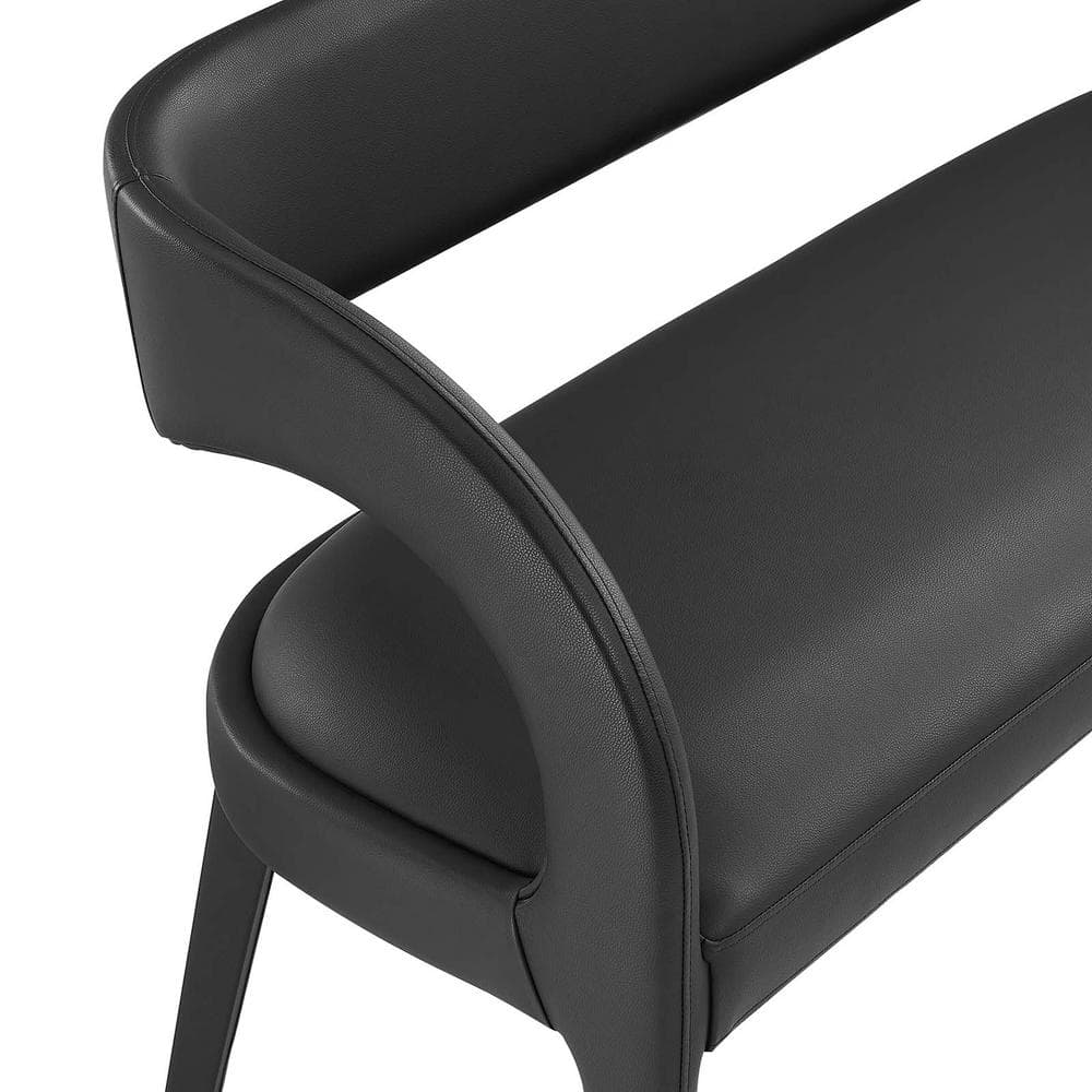Pinnacle Black Vegan Leather Curved Back Accent Bench