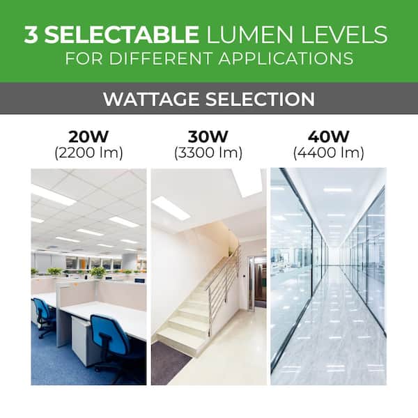 1 ft. x 4 ft. Backlit Selectable Lumens Wattage 3500K 4000K 5000K Integrated LED White Troffer Light 0-10V Dimming