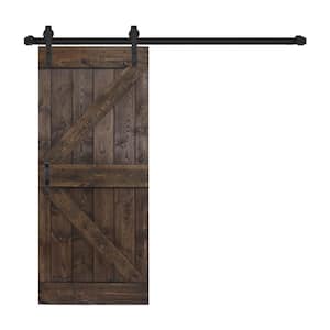 K Style 36 in. x 84 in. Kona Coffee Finished Soild Wood Sliding Barn Door with Hardware Kit - Assembly Needed