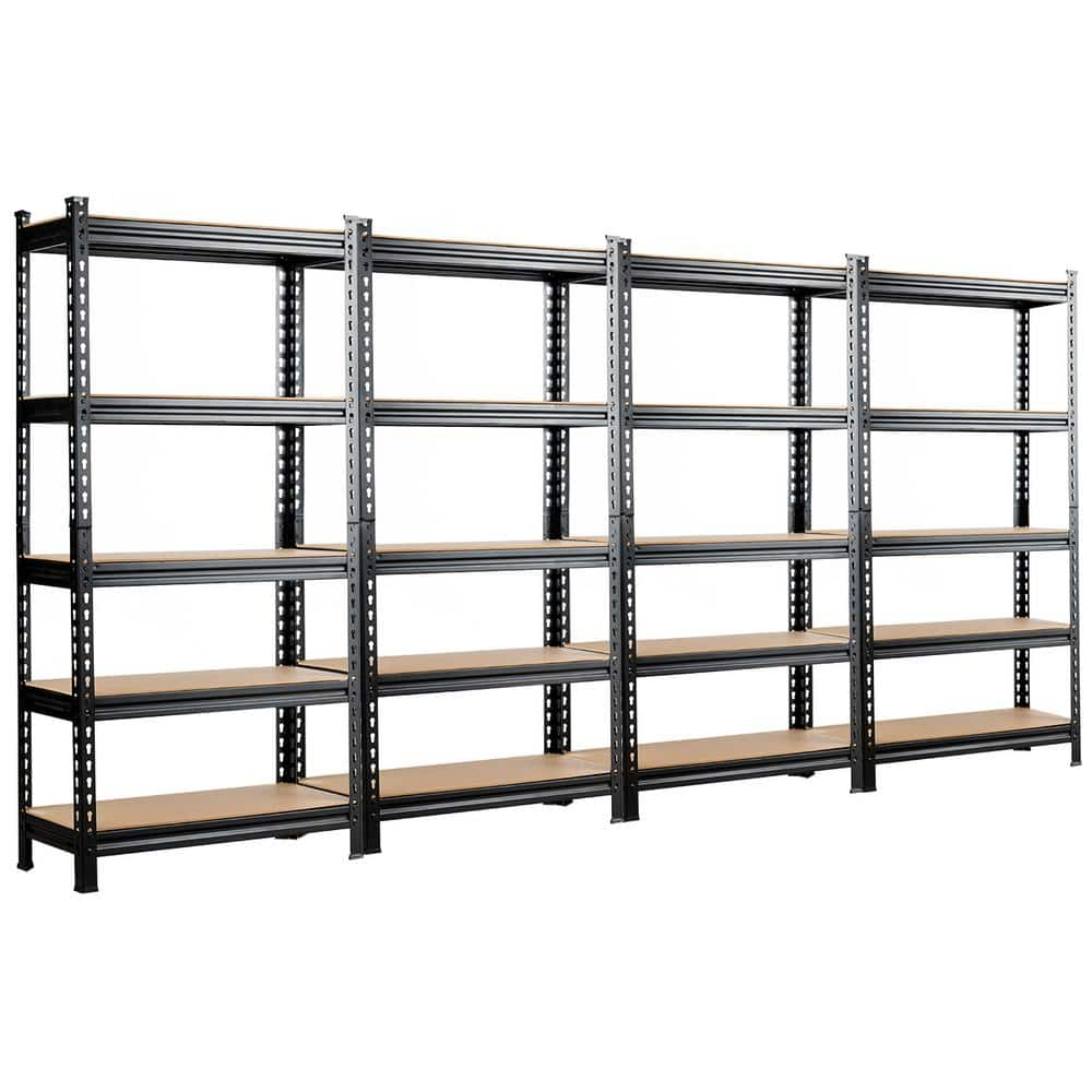 Costway 4-Pieces Black 5-Tier Metal Garage Storage Shelving Rack ...