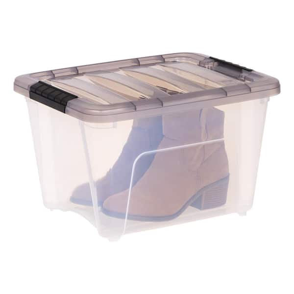 Iris USA, 19 Quart Stack & Pull Clear Plastic Storage Box with Buckles, Gray
