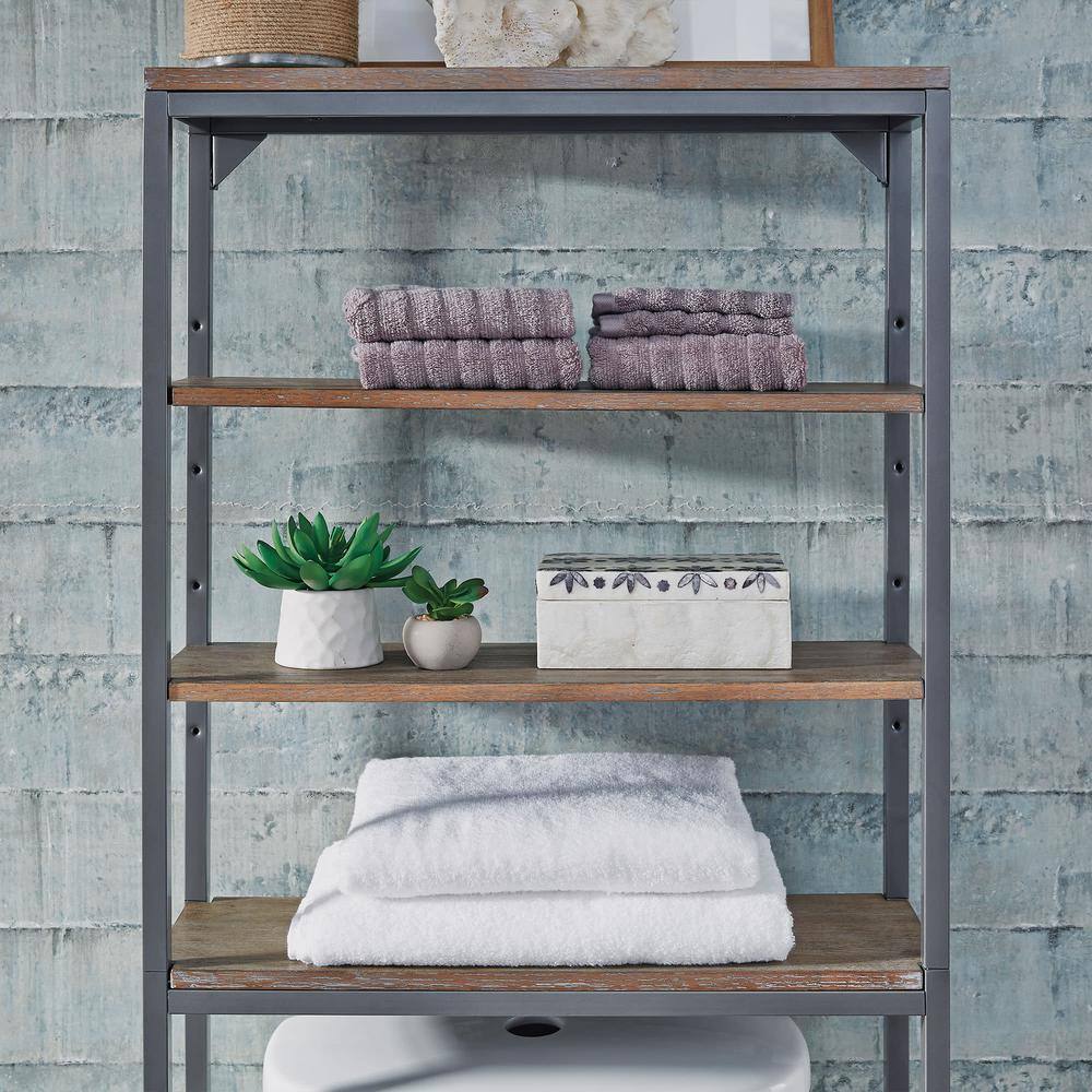 Gray and Driftwood Adjustable Over-the-Toilet Storage Stand