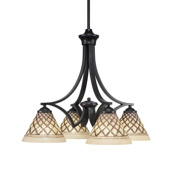 Unbranded Clevelend 4-Light Matte Black Chandelier, Round Chandelier with 7 in. Chocolate Icing Glass Shades, No bulbs included