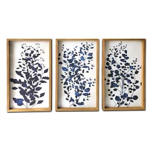 "Blue Branches" 3-Piece Wood Framed Canvas Botanical Art Print 30 in. x 48 in.