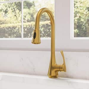 Single Handle 18.2 in. H Pull down Sprayer Kitchen Faucet with 2-Function 360° Swivel Spout in Brushed Gold
