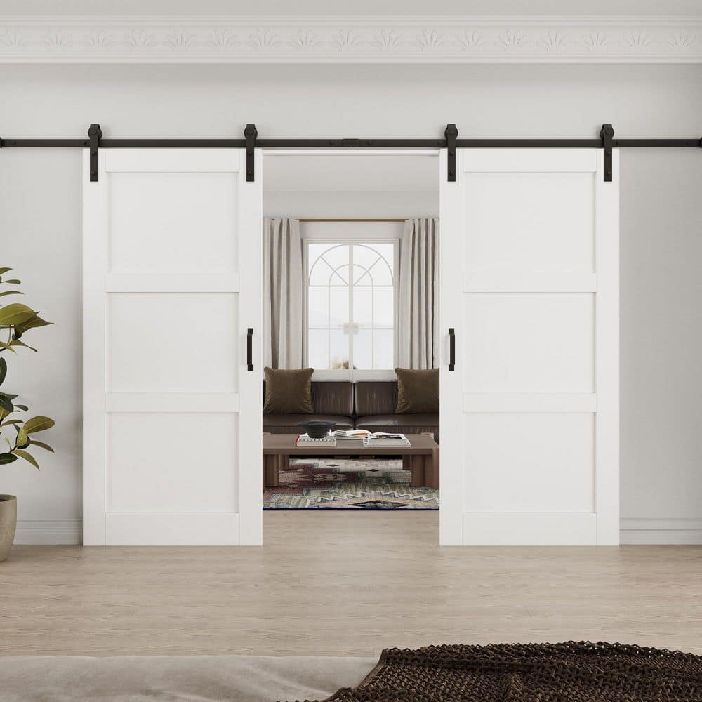 72 in. x 80 in. Paneled 3 Lite White Primed MDF Sliding Barn Door with Hardware Kit price history on PriceWatchPro