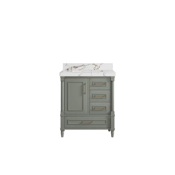 Willow Collections Hudson 30 in. W x 22 in. D x 36 in. H Single Sink Bath Vanity Center in Evergreen with 2 in. Viola Brown Quartz Top
