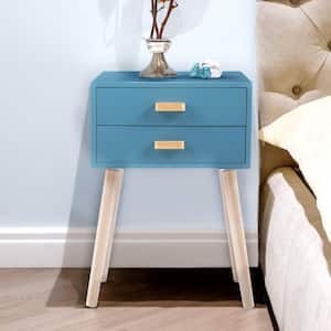 2-Drawer Blue Wood Nightstand (Set of 2) (24.8 in. H x 17.7 in. W x 13.8 in. D)