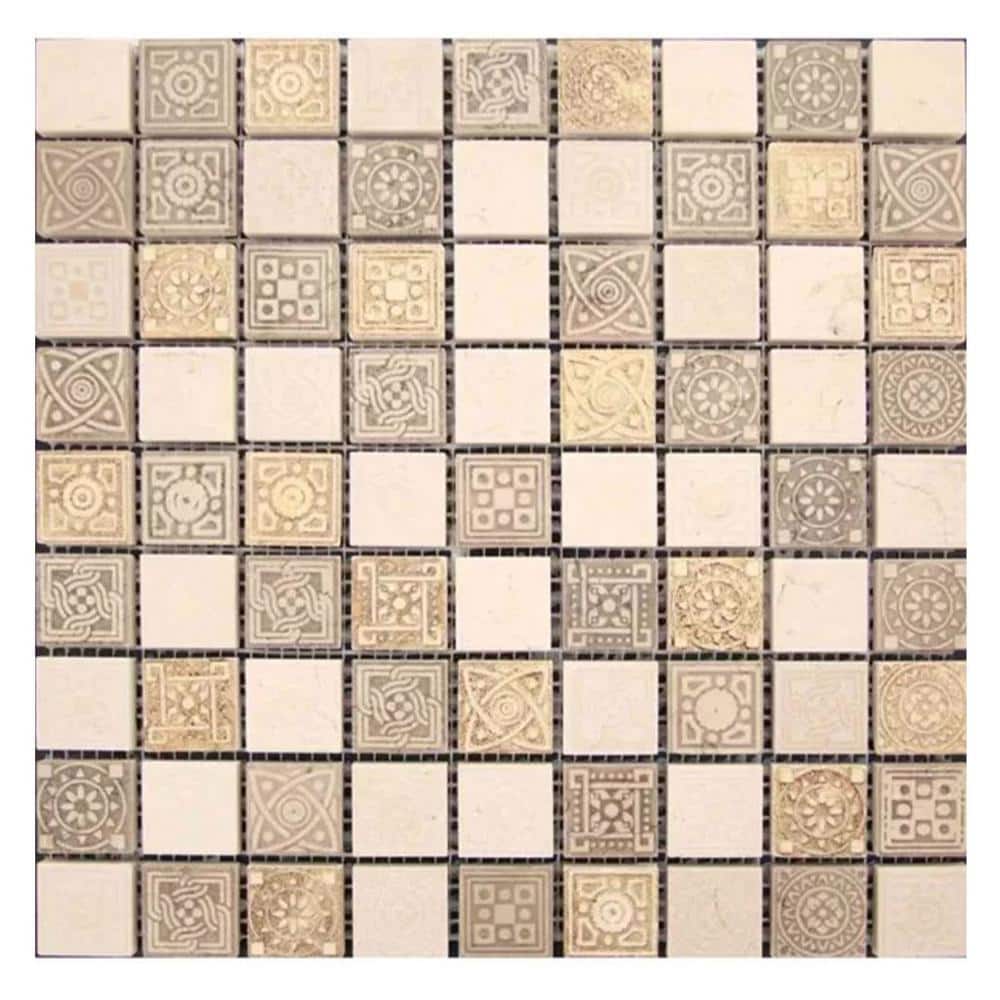 "Artisana 12"" x 12"" Textured Beige and Taupe Marble Stone Mosaic Square Wall and Floor Tile (5 sq. ft./Case) - 5 Pack" price history on PriceWatchPro