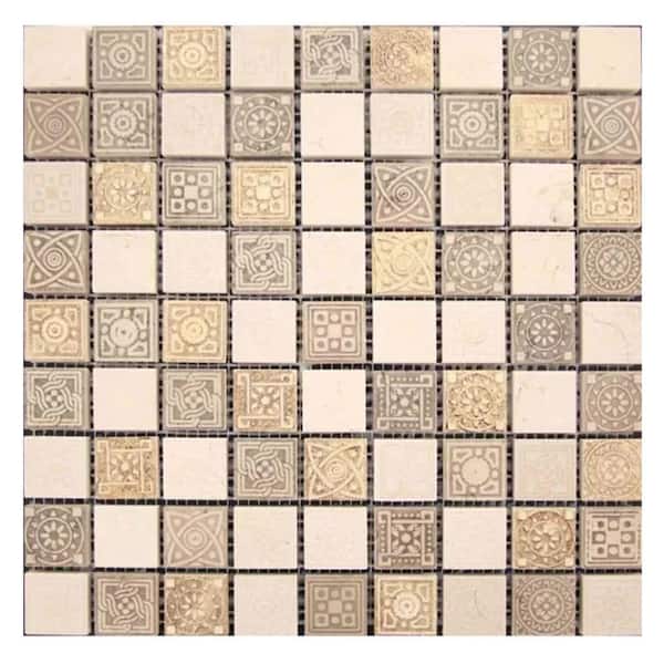 Apollo Tile Artisana 12" x 12" Textured Beige and Taupe Marble Stone Mosaic Square Wall and Floor Tile (5 sq. ft./Case) - 5 Pack