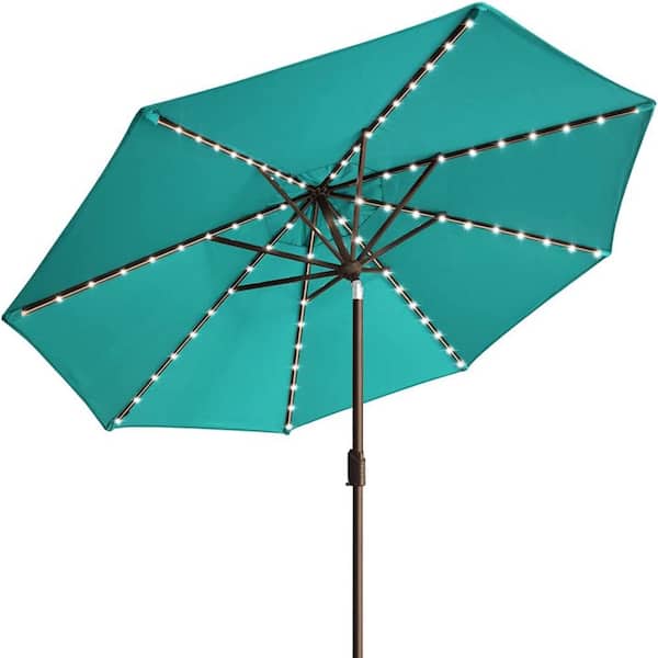 eliteShade Elite Shade USA 10-Year-Non-Fading Sunumbrella 9 ft. Market Umbrella with 80 LED Lights Patio in Umbrellas Teal