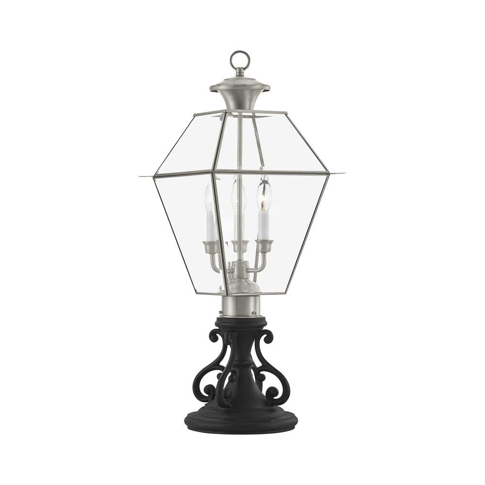Charleston Inspired Brushed Nickel 3-Light Outdoor Post Lantern