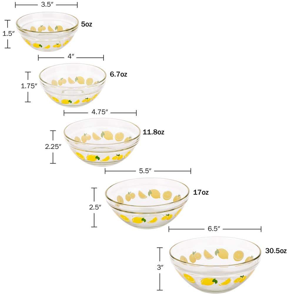 20-Piece Lemon Design Glass Bowls with Green Lids Set