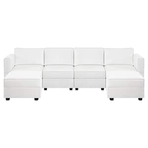 112.6 in. Faux Leather 4-Seater Living Room Modular Sectional Sofa with Double Ottoman for Streamlined Comfort in White