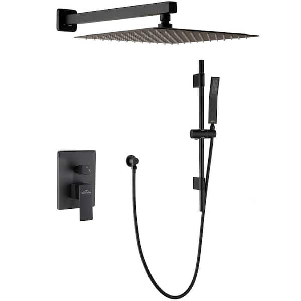 Hlihome 1-Spray Patterns with 2.5 GPM 12 in. Wall Mount Dual Shower Heads in Matte Black