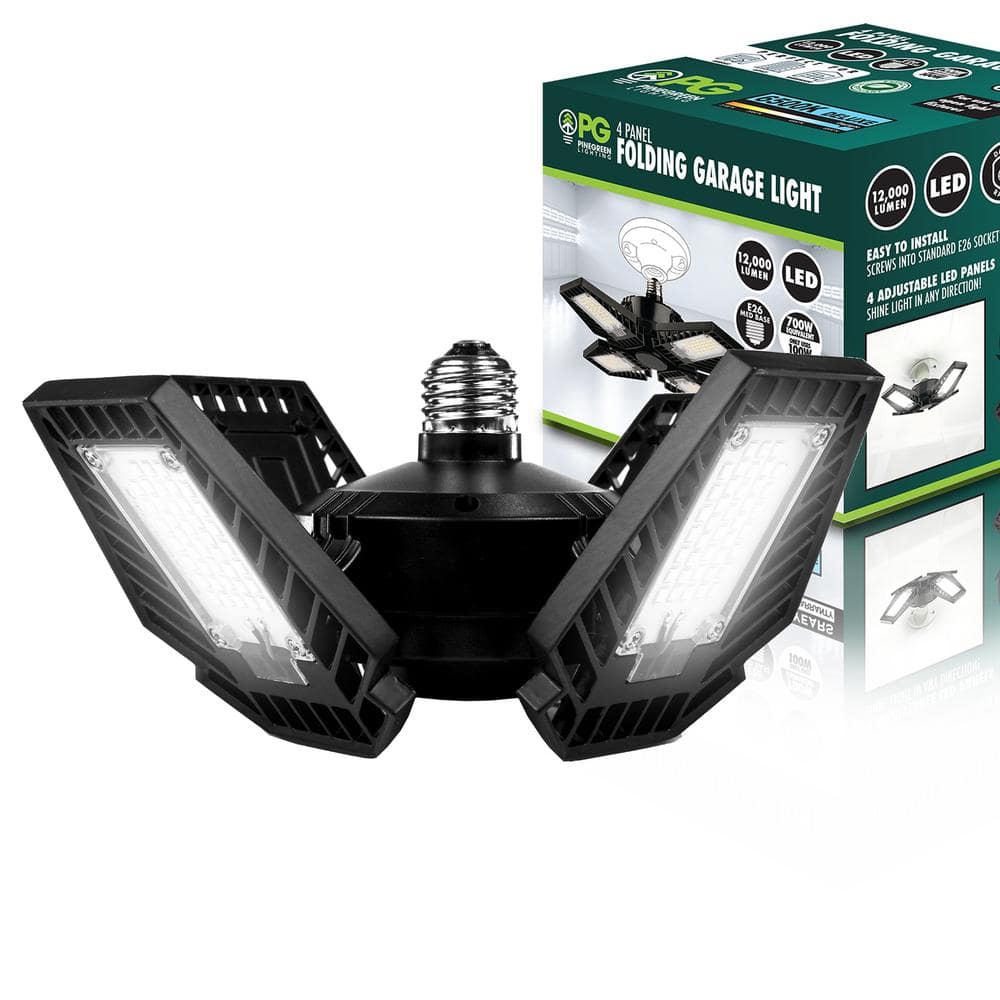 Black Aluminum 4-Panel Adjustable LED Garage Light