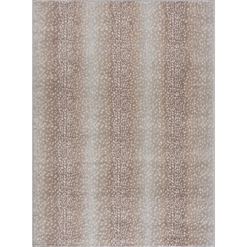 Gray and Beige Antelope Print Medium Pile Area Rug