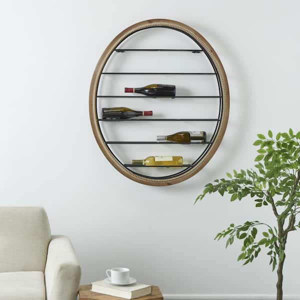 Litton Lane 13- Bottle Black Oval Wall Wine Rack with Beaded Frame