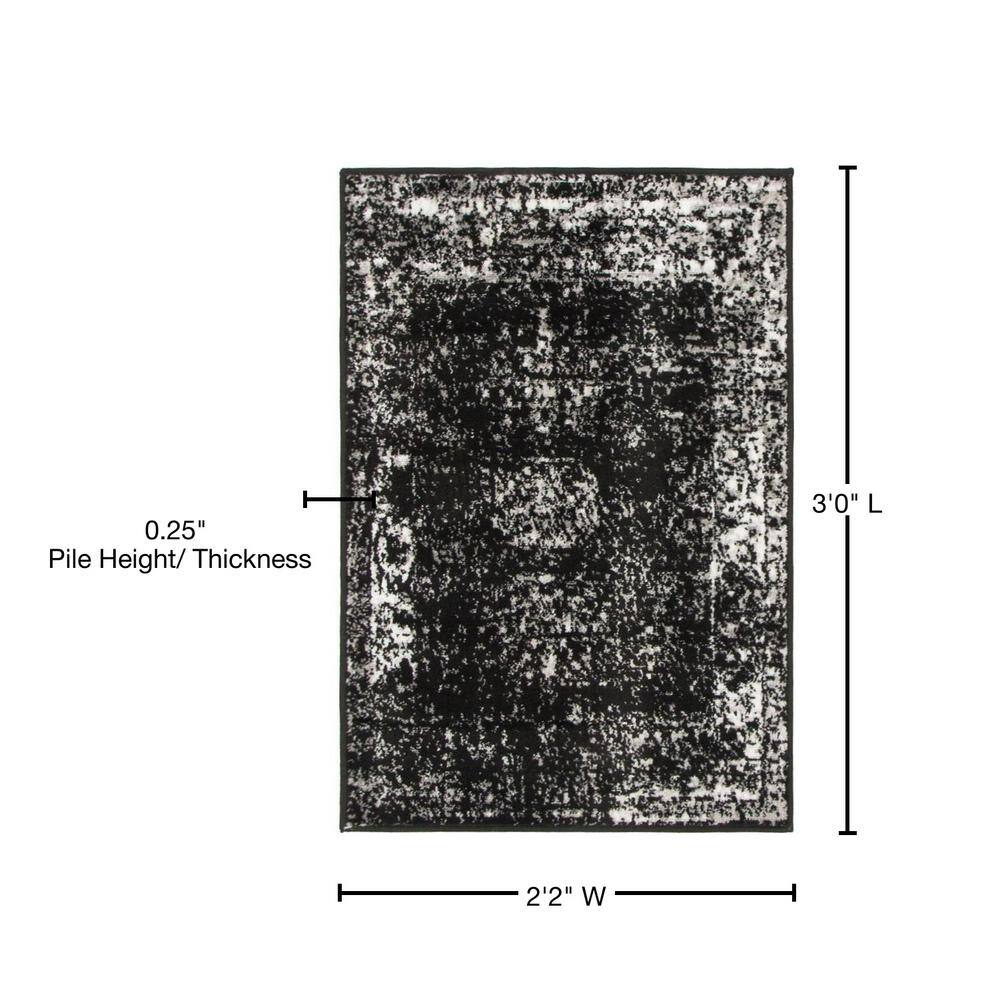 Black Rectangular Stain-Resistant Synthetic Area Rug