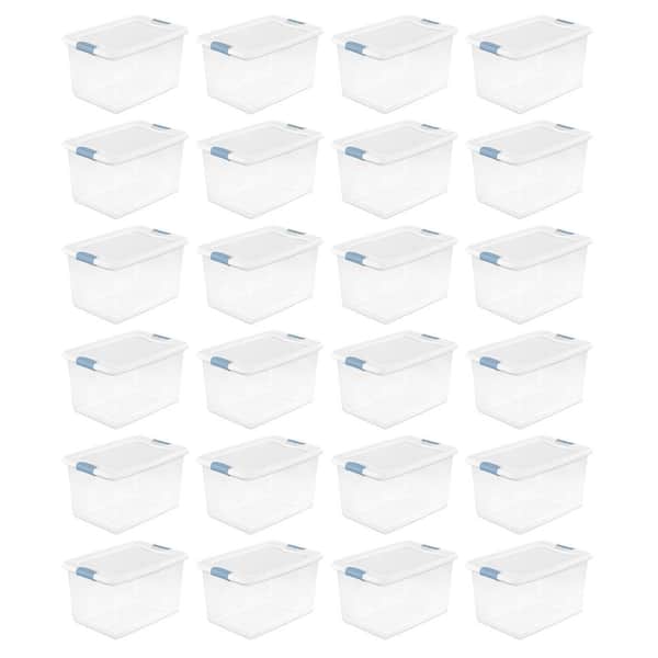Sterilite 64 Quart Latching Plastic Storage Box, Clear w/ Blue Latches (24 Pack)