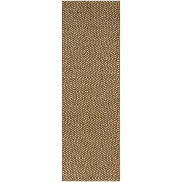 Neutral 2 ft. x 7 ft. Runner Concentric Tiles Indoor/Outdoor Area Rug