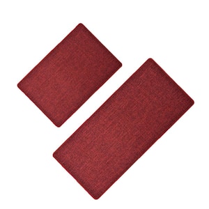 Woven Effect Red 18 in. x 47 in. and 18 in. x 32 in. Polyester Set of Kitchen Mat