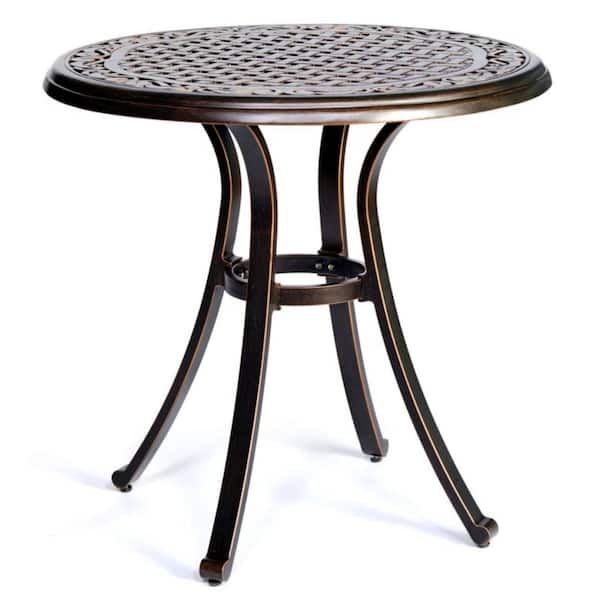 Clihome 28 in. Round Casting Aluminum Bistro Table Outdoor Dining Table with Sturdy Construction for Porch Balcony Backyard