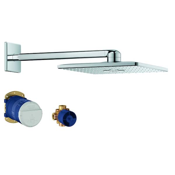GROHE Rainshower 310 SmartActive 2-Spray Patterns 12 in. Wall Mount Square Fixed Shower Head in Chrome