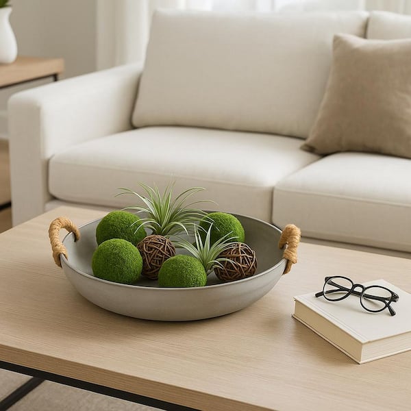 Liv & Skye Gray 16 in. x 12 in. Ceramic Decorative Bowl with Woven Handles