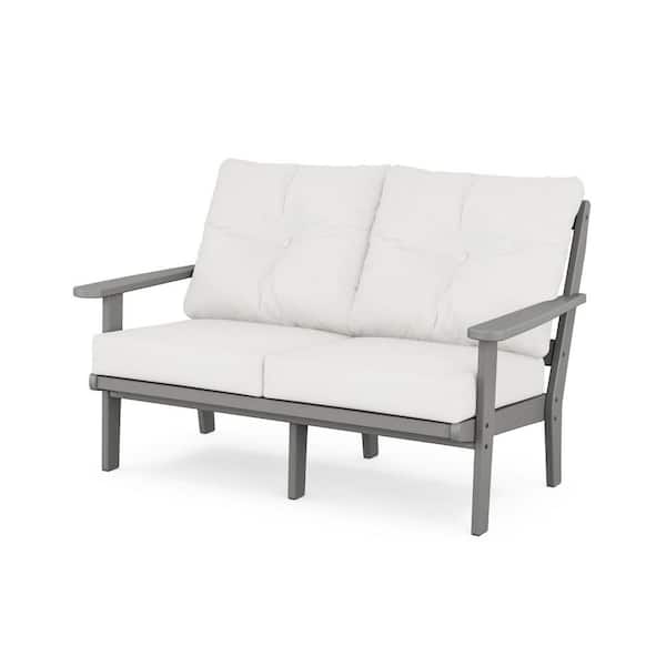 Trex Outdoor Furniture Cape Cod Deep Seating Plastic Outdoor Loveseat with in Stepping Stone/Natural Linen Cushions